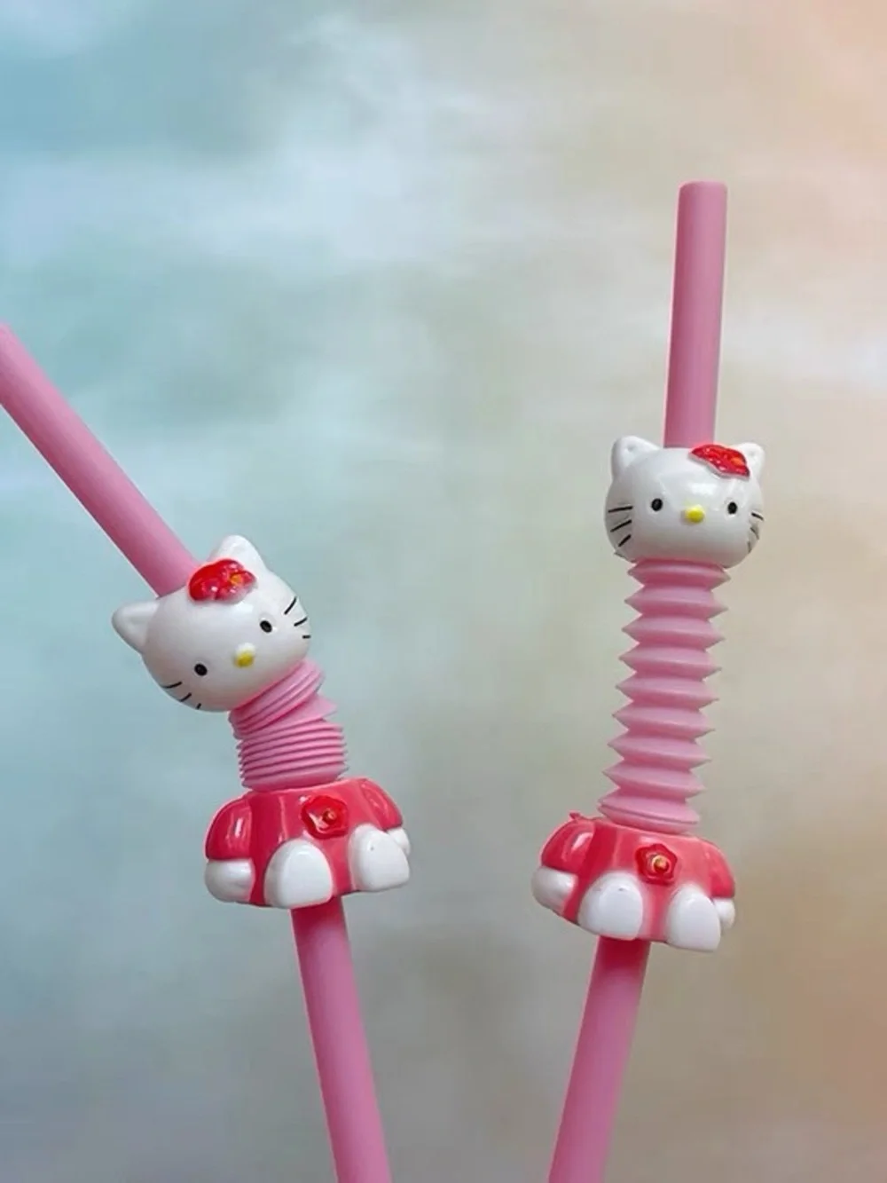 Pink Cat Character Party Straws - Cute Decorative Drinking Straws set of 10